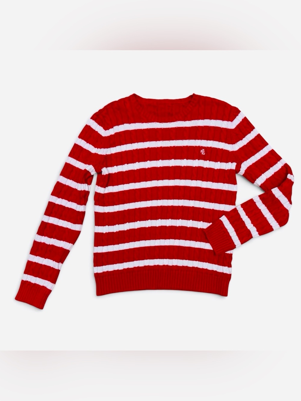 Striped Crewneck Sweater in Red and White